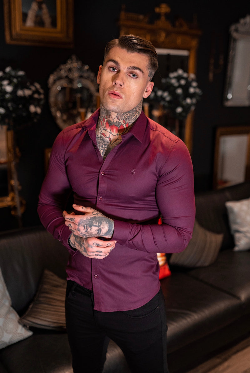Father Sons Super Slim Luxe Ultra Stretch Classic Damson Burgundy Long Sleeve -  FS654