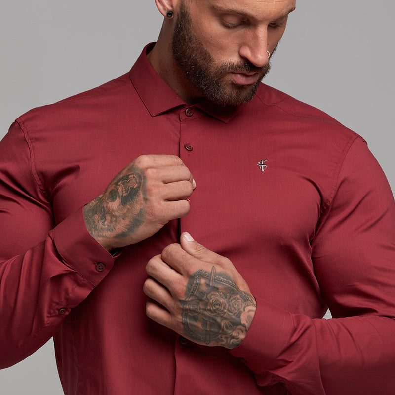 Father Sons Super Slim Stretch Classic Oxblood Panel Shirt (Grey embroidery) - FS318