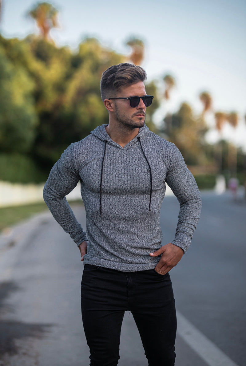 Father Sons Classic Grey / Black Ribbed Knit Hoodie Jumper - FSH509