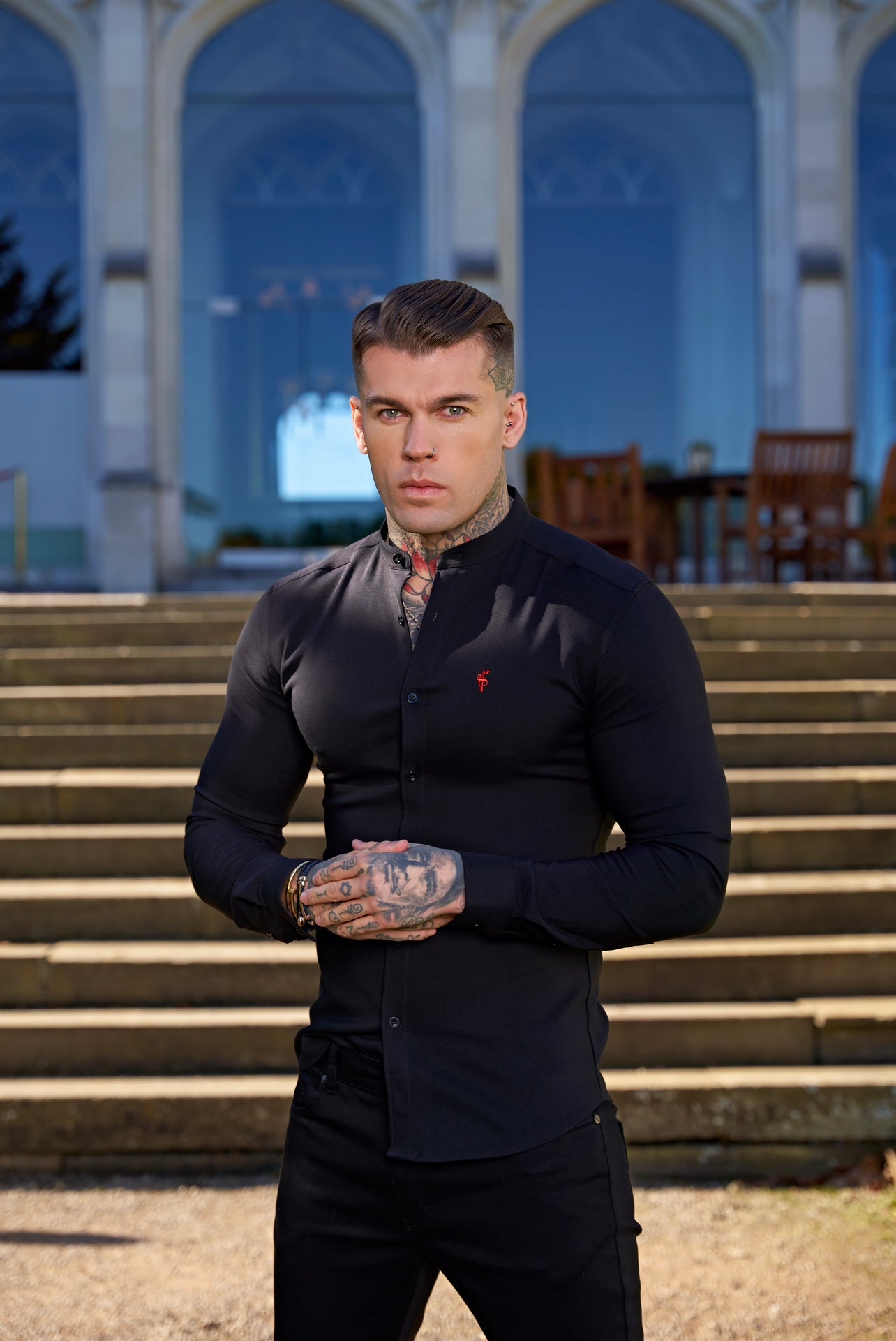 Super Slim Scuba Black Long Sleeve Stretch With Grandad Collar - FS931
