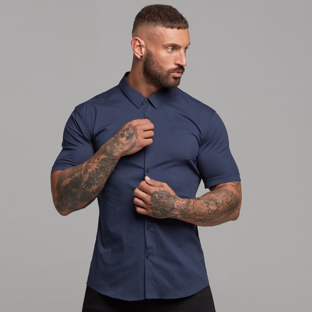 Super Slim Stretch Classic Navy Short Sleeve - FS181