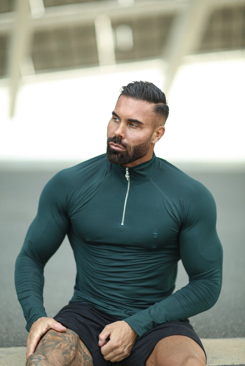 Father Sons Long Sleeve Forest Green Half Zip Gym Top - FSH734