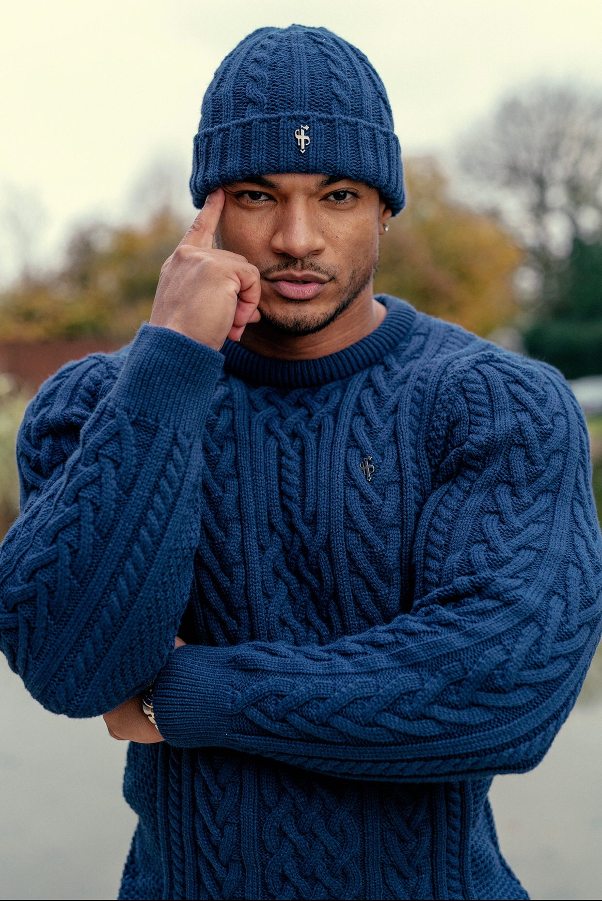 Royal Blue Twisted Braid Weave Super Slim Jumper With Gunmetal Decal - FSJ042