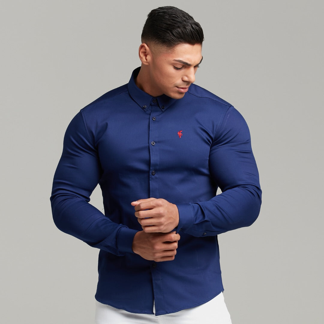 Super Slim Stretch Navy Denim Long Sleeve (Red Emblem) - FS207