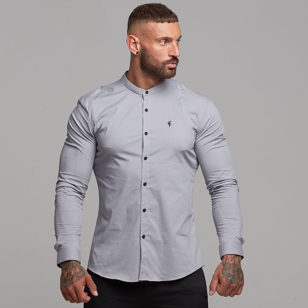 Super Slim Stretch Classic Silver Grey Grandad Collar - FS289