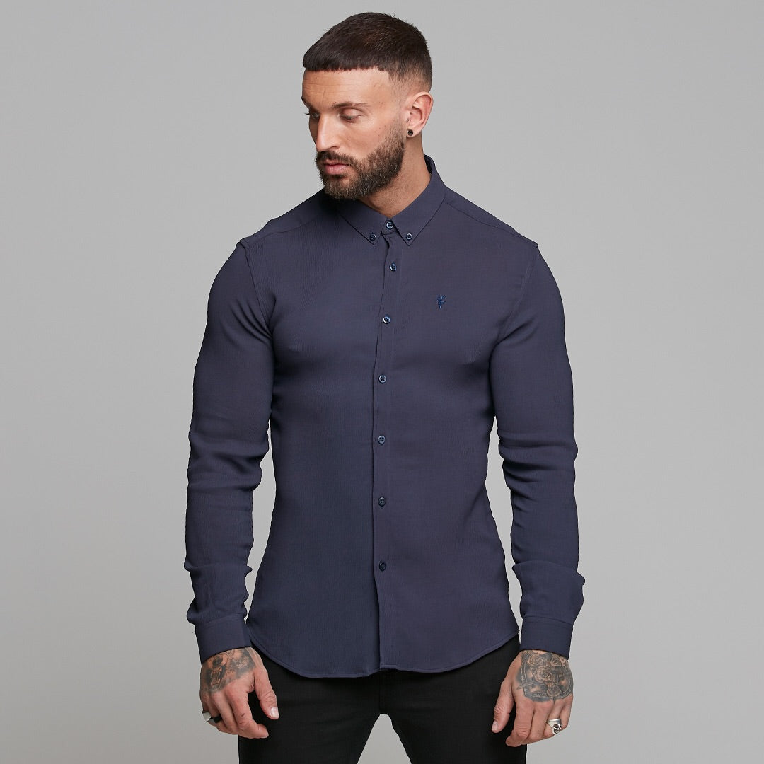 Super Slim Stretch Ribbed Navy Long Sleeve - FS443