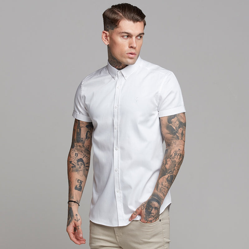 Father Sons Classic White Luxe Egyptian Cotton Button Down Short Sleeve - FS494