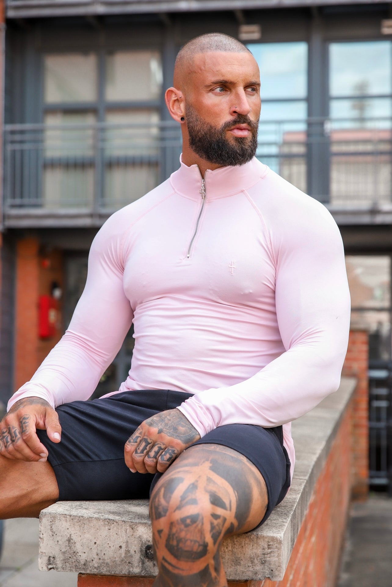 Long Sleeve Pink Half Zip Gym Top - FSH751