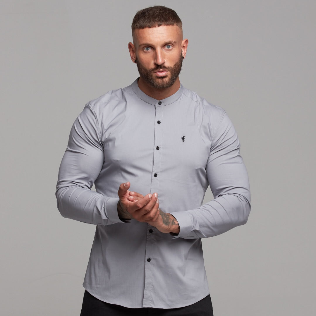 Super Slim Stretch Classic Silver Grey Grandad Collar - FS289