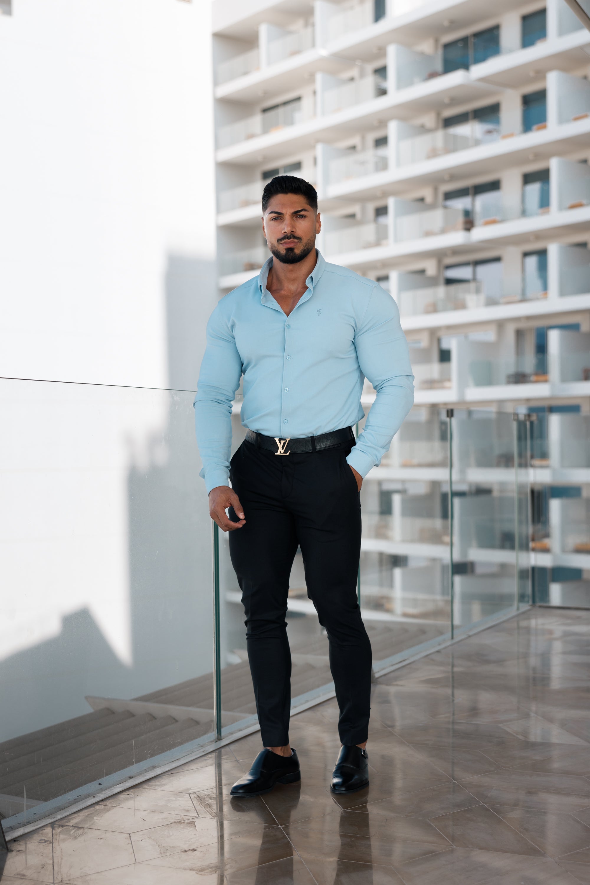 Super Slim Scuba Light Blue Long Sleeve Stretch - FS884