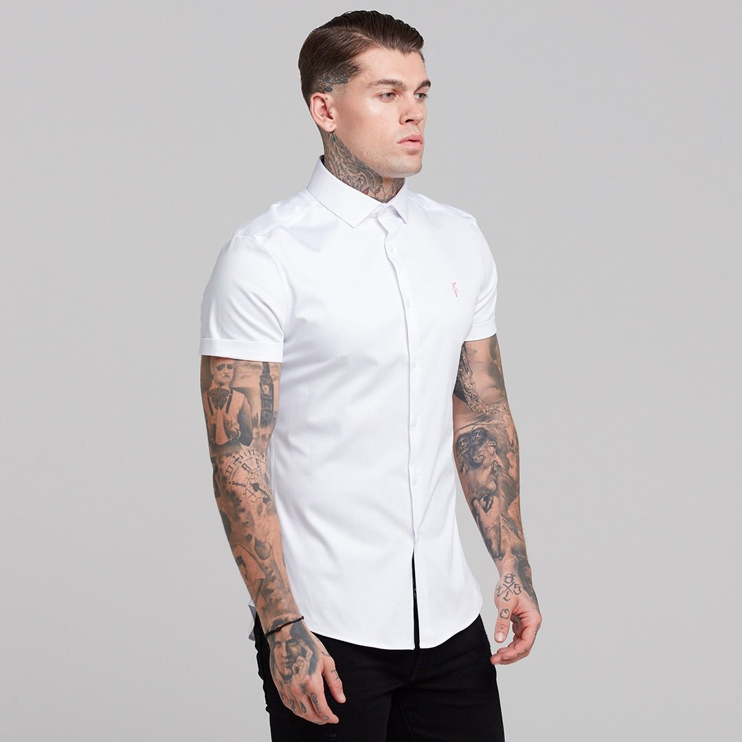 Slim Sateen Classic White with Peach Embroidery - FS400 (LAST CHANCE)