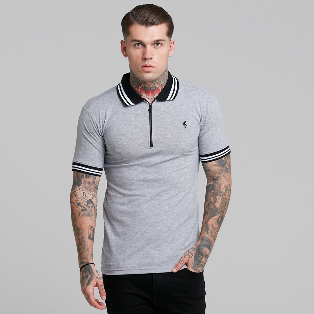 Classic Grey Contrast Collar Polo Shirt - FSH237