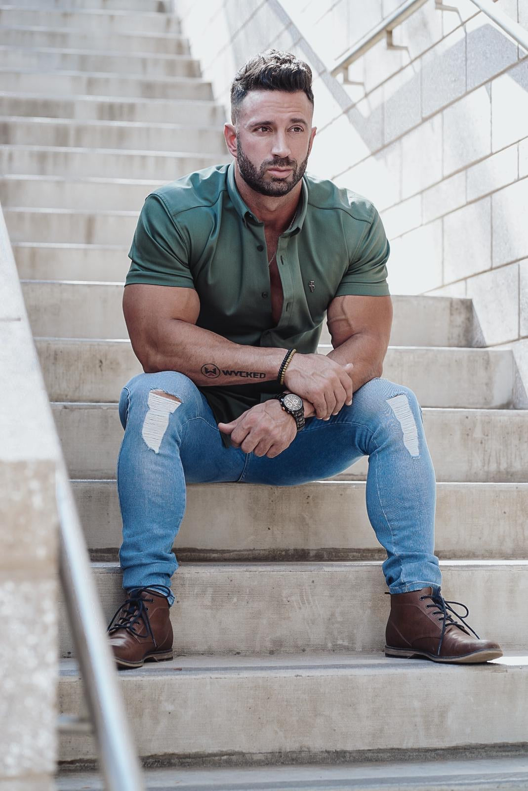 Distressed Ripped Slim Stretch Light Blue Jeans - FSH167