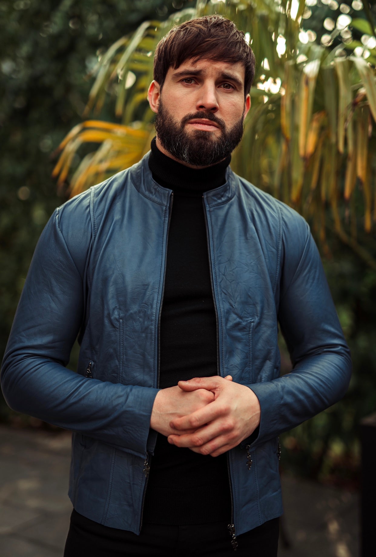 Navy Lambs Leather Jacket - FSH217