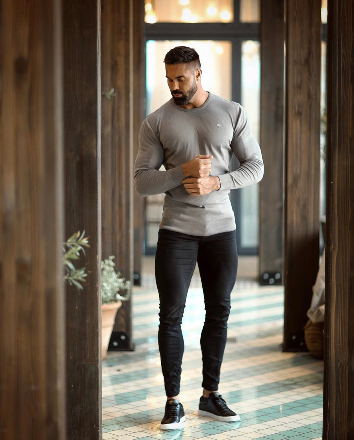 Classic Charcoal Grey Crew Knitted Jumper (Charcoal Emblem) - FSH366