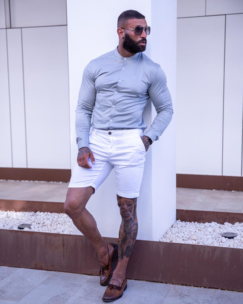 Father Sons Super Slim Luxe Ultra Stretch Light Grey Long Sleeve with Grandad Collar -  FS779
