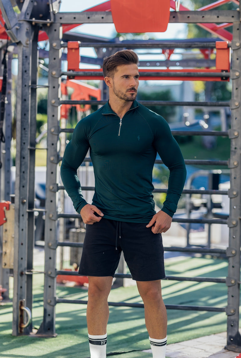 Father Sons Long Sleeve Forest Green Half Zip Gym Top - FSH734