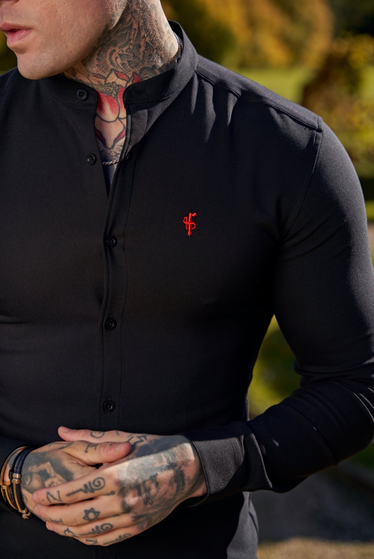 Super Slim Scuba Black Long Sleeve Stretch With Grandad Collar - FS931