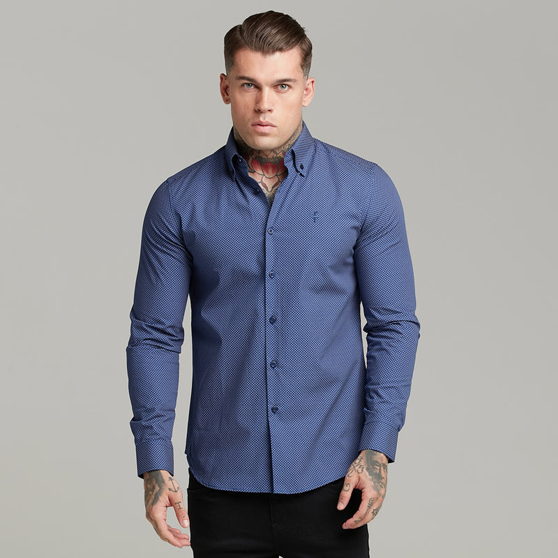 Father Sons Classic Navy Print Button Down - FS606 (LAST CHANCE)