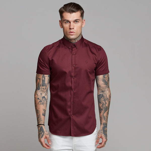 Father Sons Classic Burgundy Luxe Egyptian Cotton Button Down Short Sleeve - FS498 (LAST CHANCE)