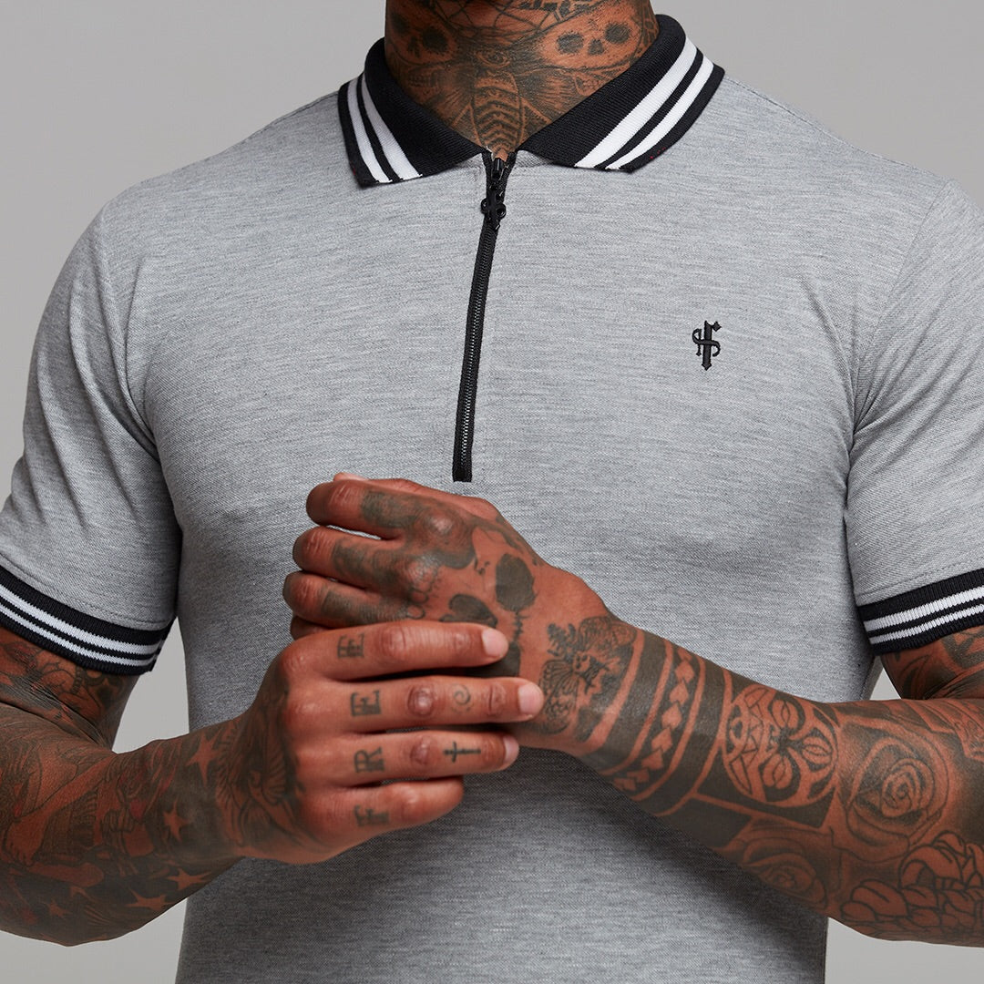 Classic Grey Contrast Collar Polo Shirt - FSH237