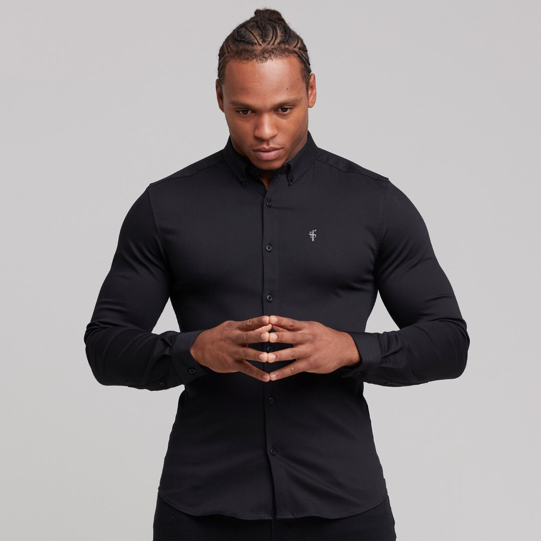 Super Slim Stretch Black Denim Long Sleeve (Silver Emblem) - FS295