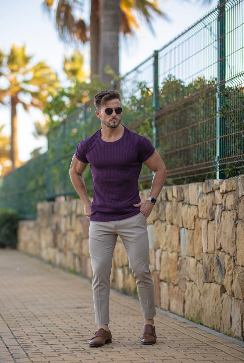 Father Sons Classic Plum Ribbed Knit Super Slim Short Sleeve Crew - FSH616