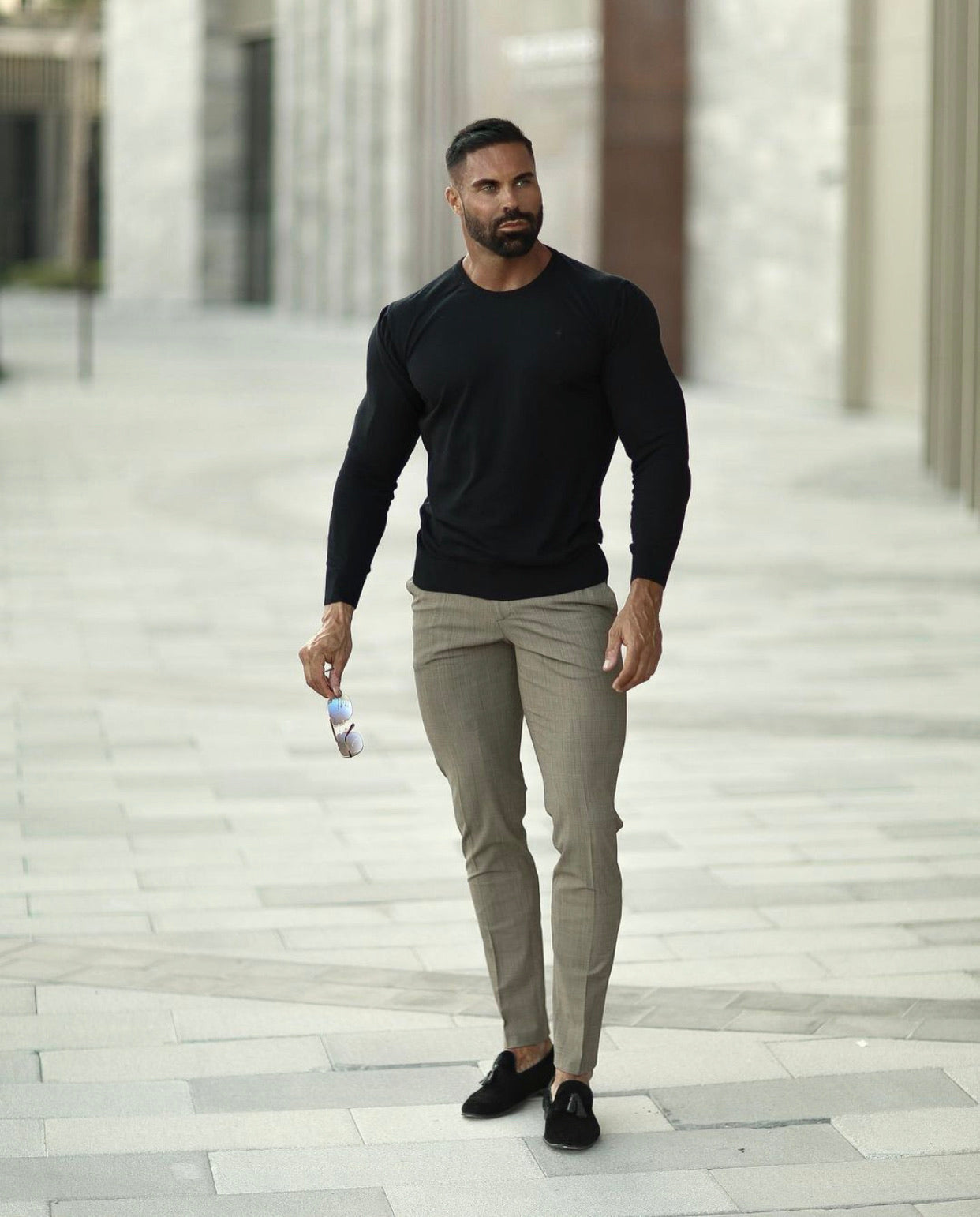 Classic Black Crew Neck Knitted Jumper (Black Emblem) - FSH364