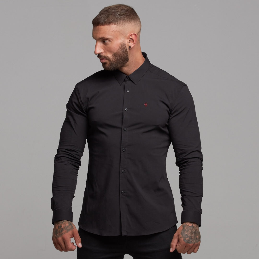 Super Slim Ultra Stretch Black Shirt (Red embroidery) - FS354