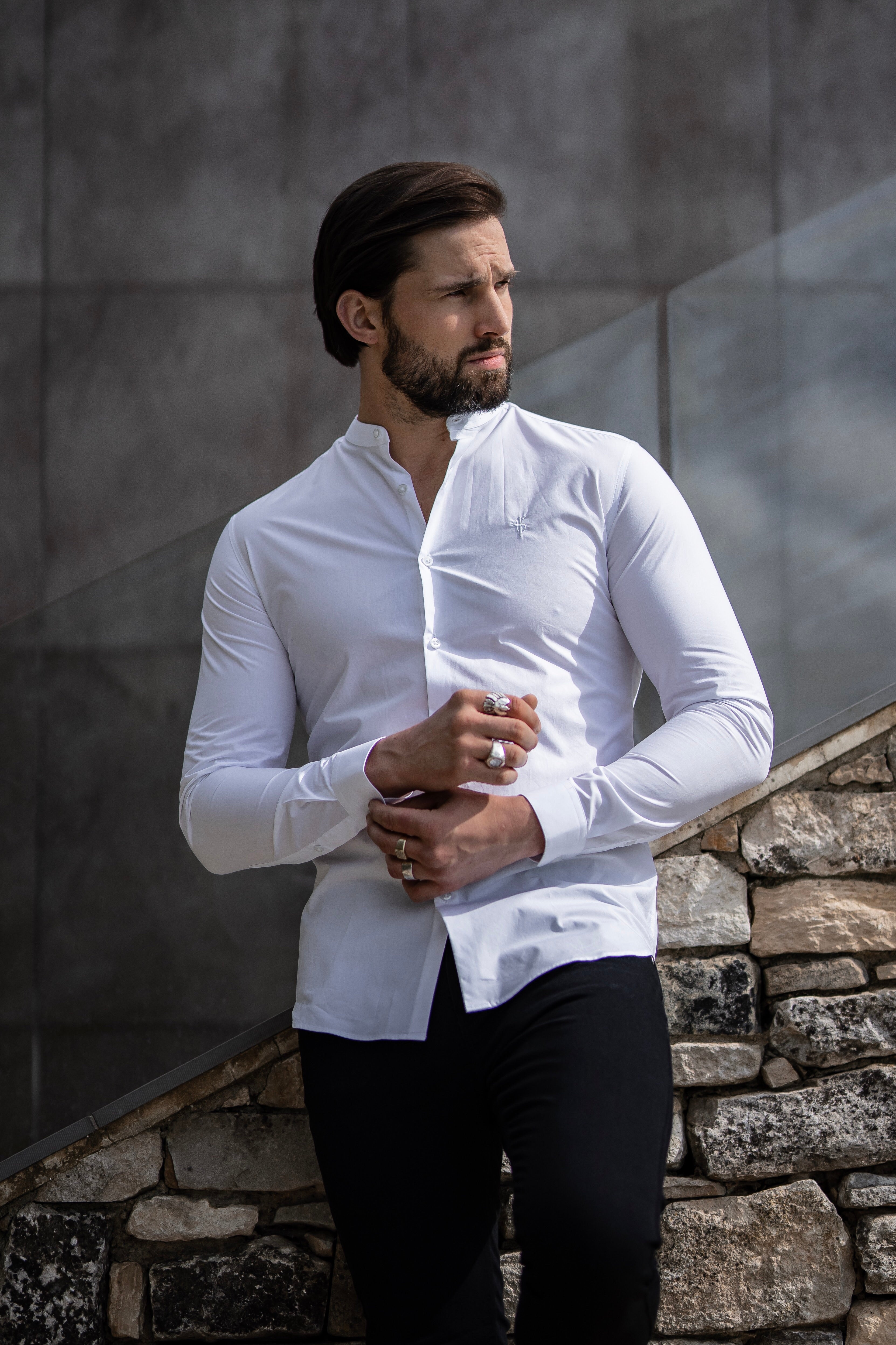 Classic Fit White Grandad Collar  - FS557 (LAST CHANCE)