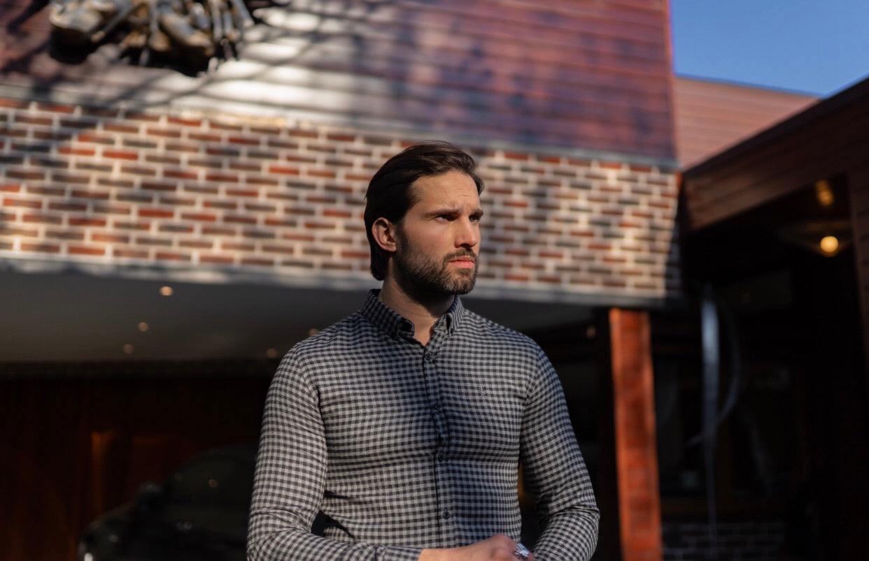 Classic Black & Grey Brushed Check Long Sleeve (Grey Emblem) - FS411