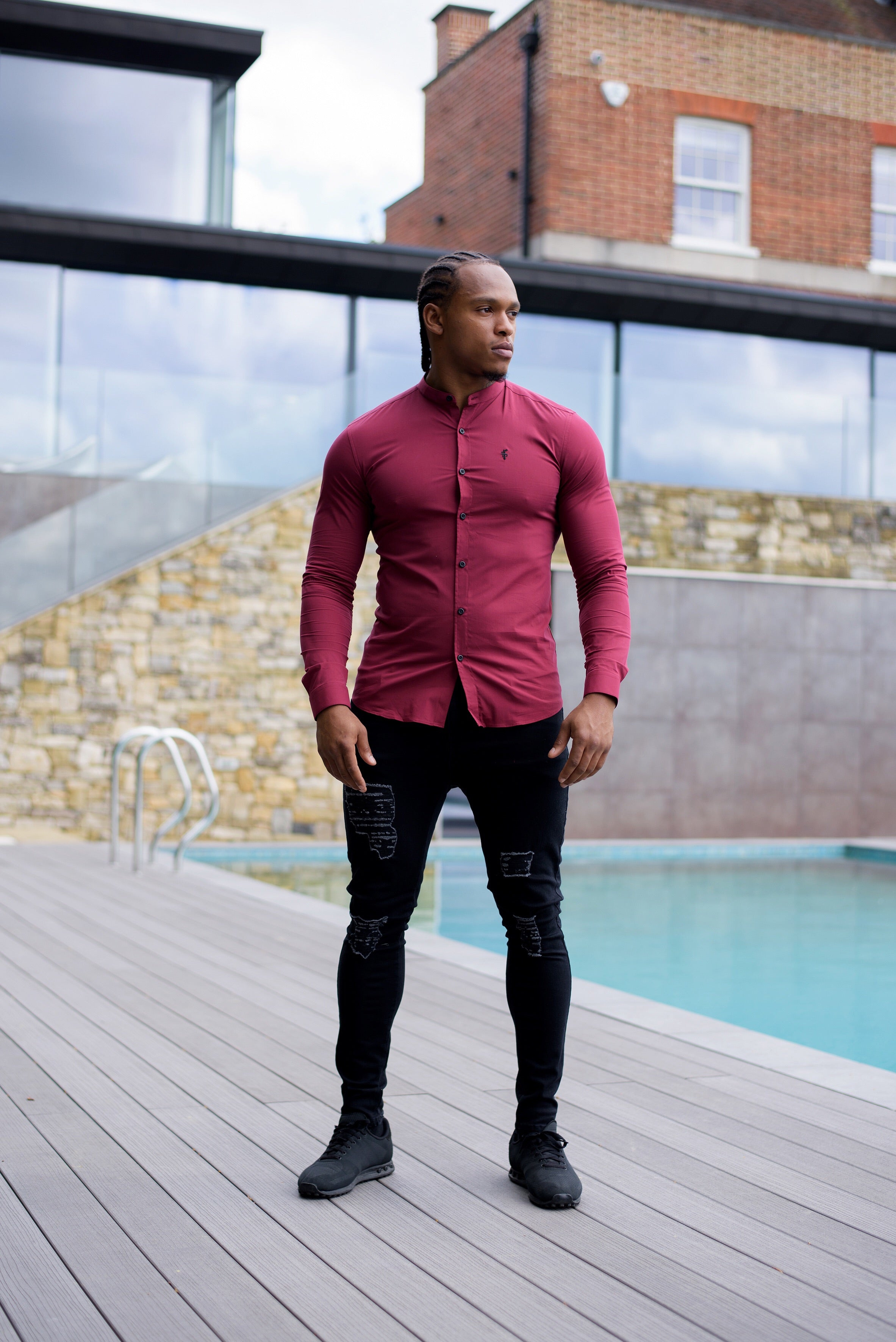 Super Slim Stretch Classic Oxblood Grandad Collar - FS294