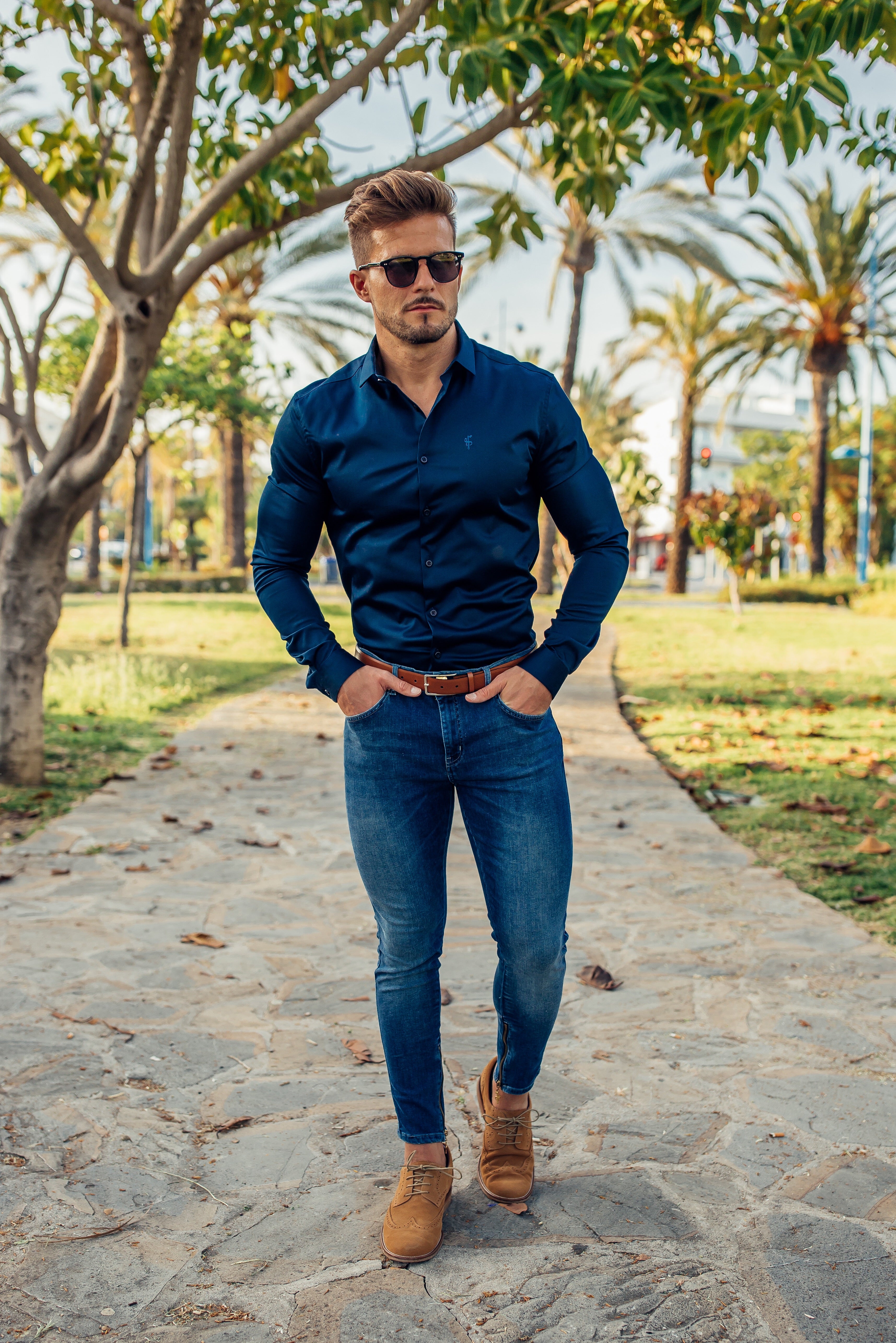 Slim Sateen Classic Navy Long Sleeve - FS547