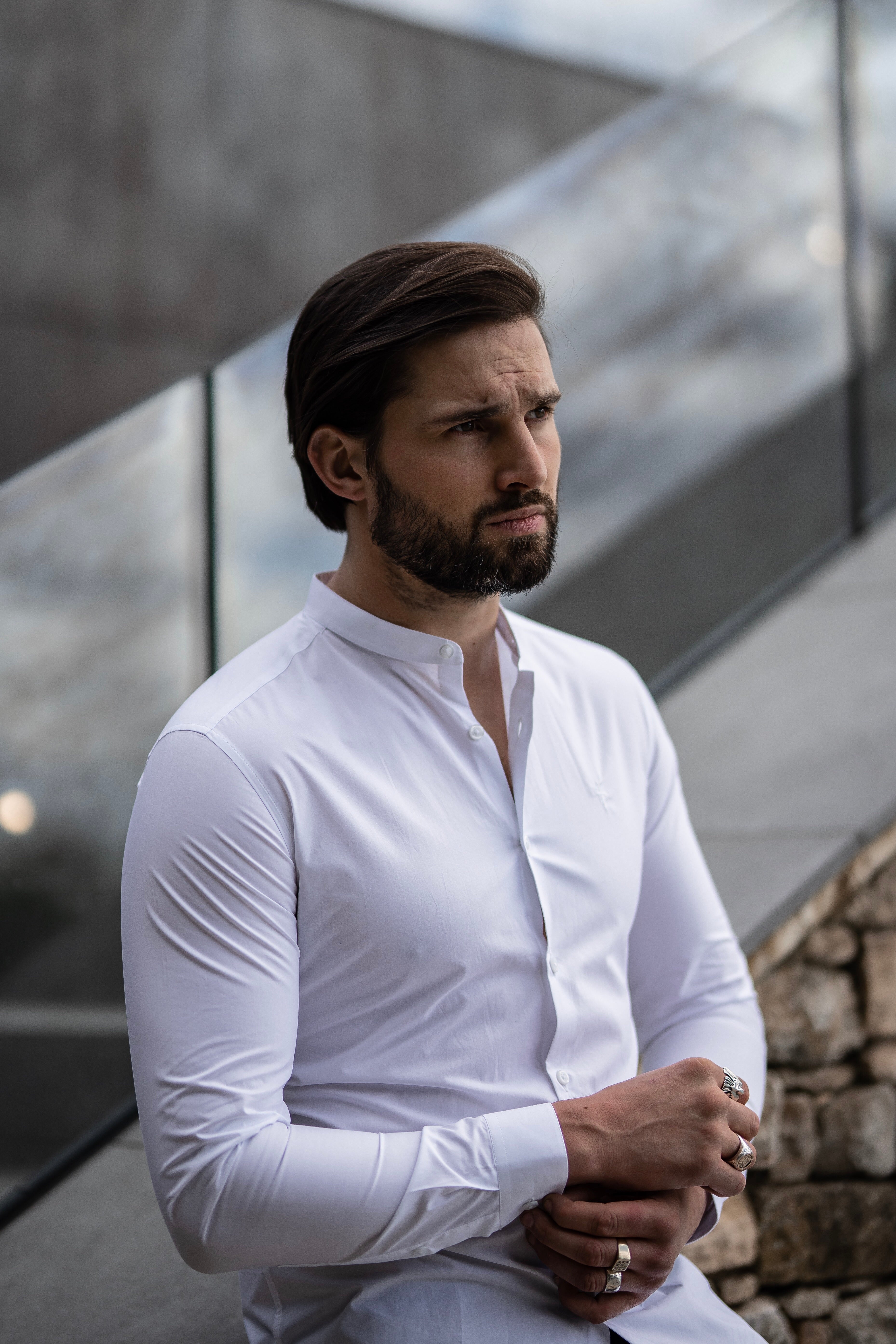 Classic Fit White Grandad Collar  - FS557 (LAST CHANCE)