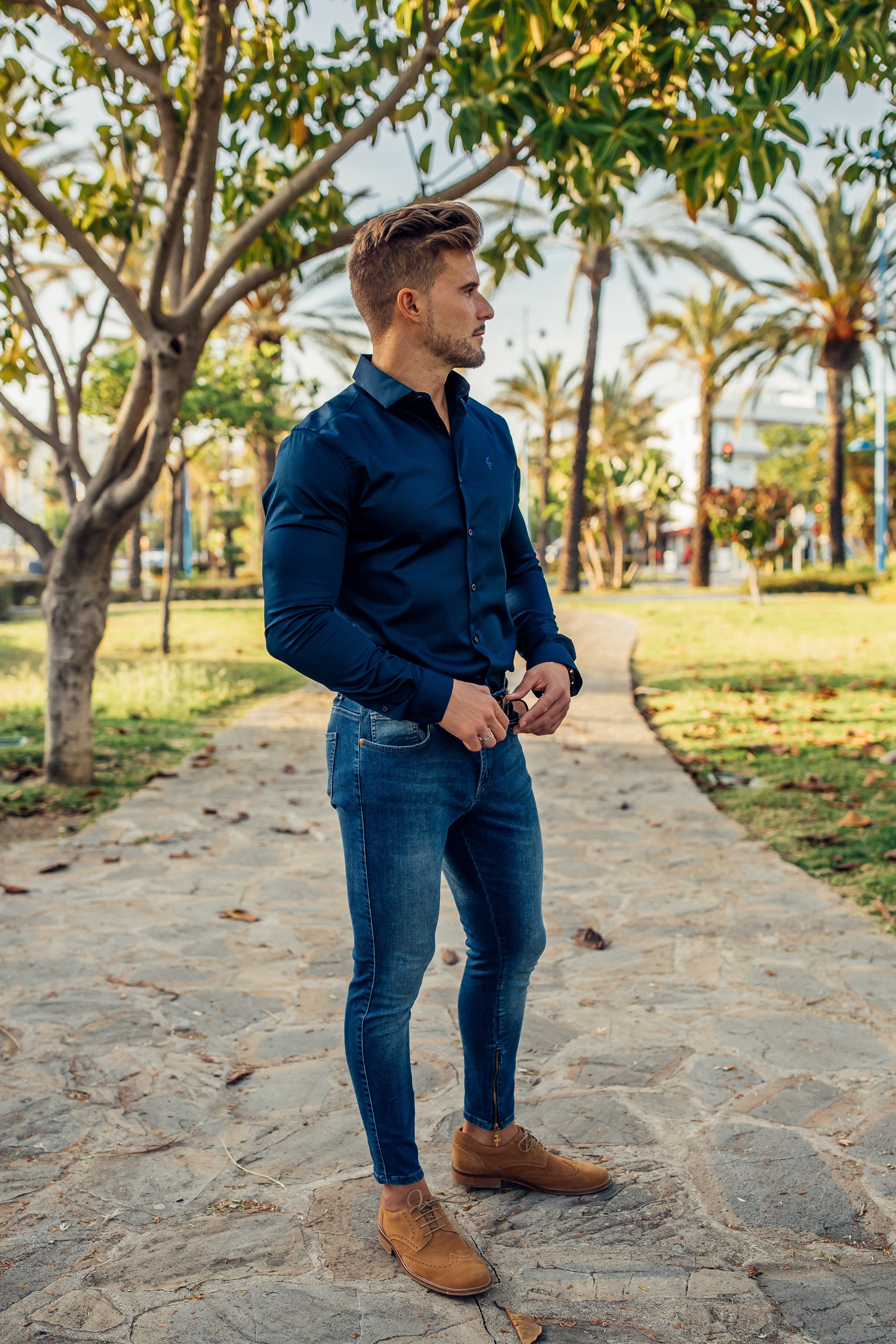 Slim Sateen Classic Navy Long Sleeve - FS547