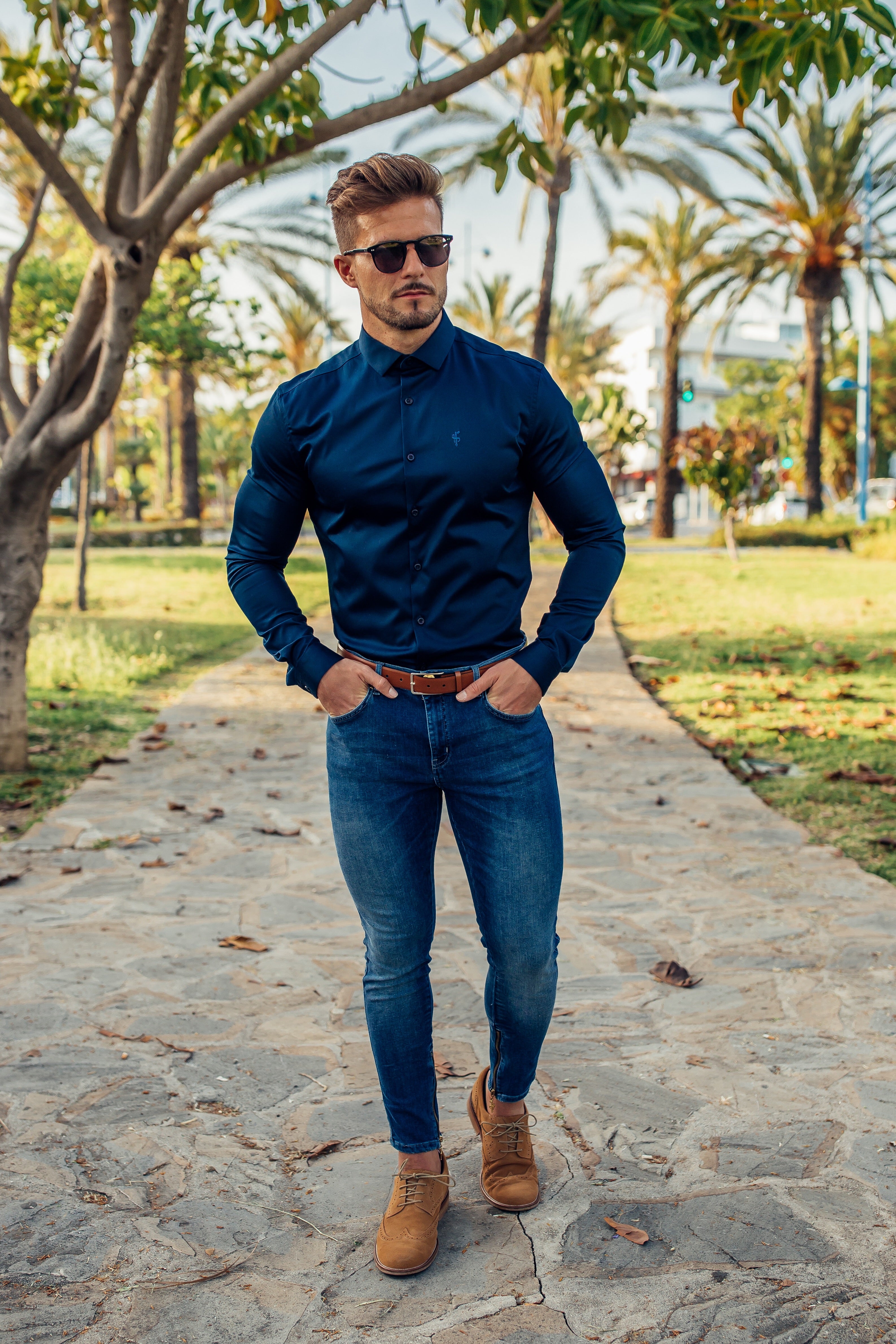 Slim Sateen Classic Navy Long Sleeve - FS547