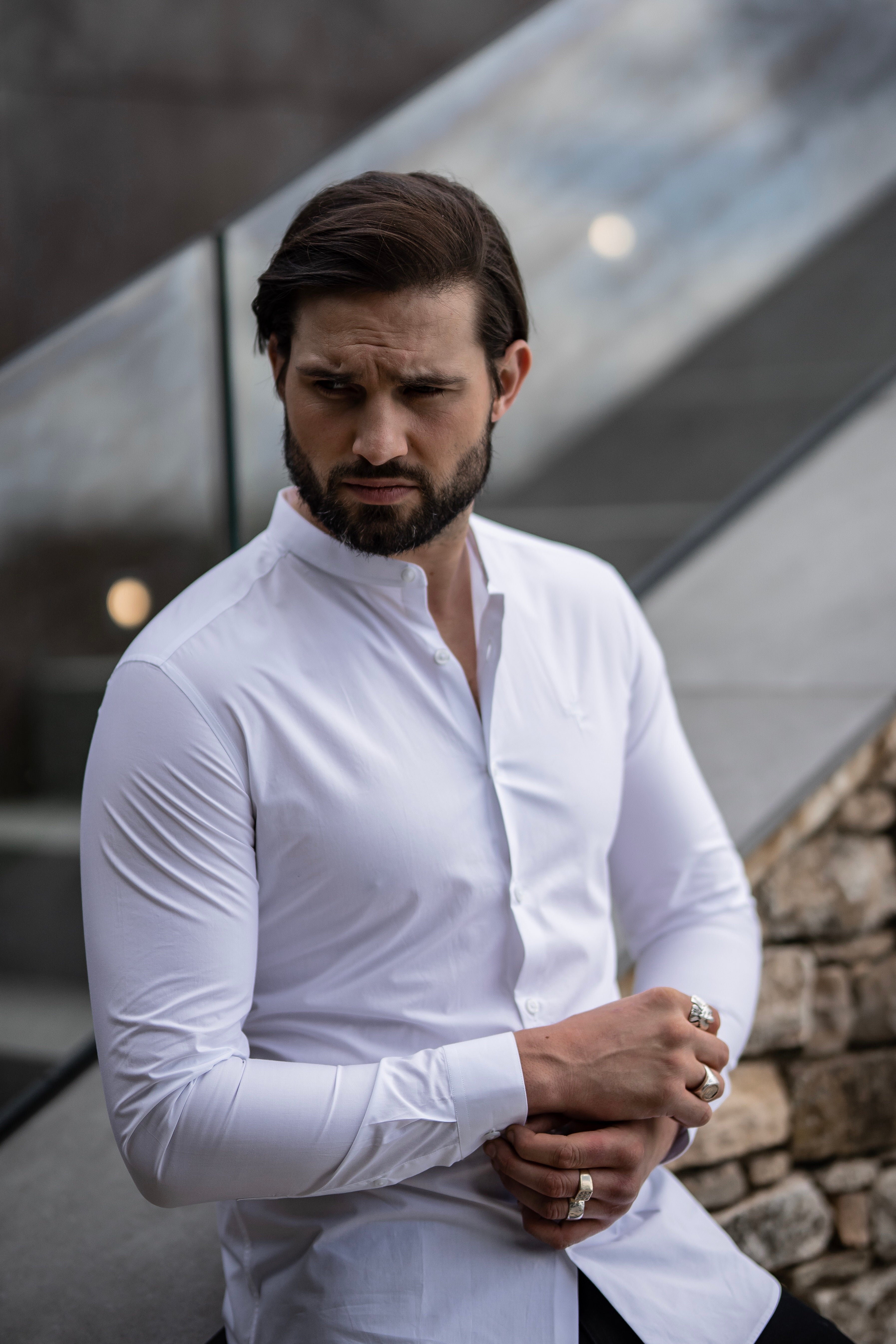 Classic Fit White Grandad Collar  - FS557 (LAST CHANCE)